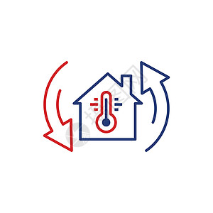 以平板风格的温度计家庭图标 在白色孤立的背景中显示室内气候控制矢量 热 冷温商业概念测量测试摄氏度温度恒温器房间分期付款房子冷冻图片