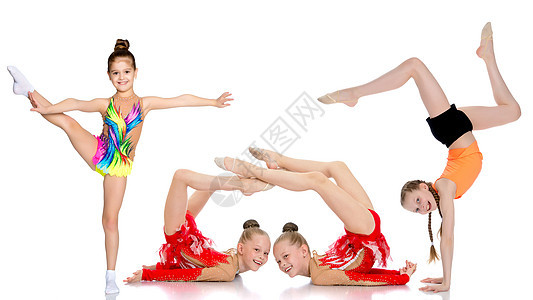 一组女体操运动员进行锻炼舞蹈青年活动体操女孩健身房幸福微笑演员身体图片
