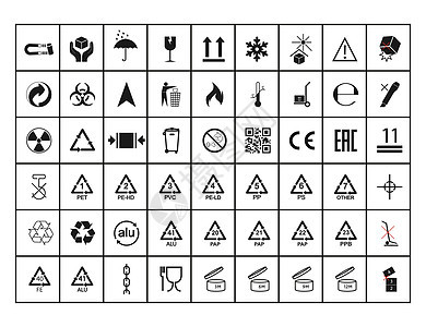 一套包装符号 矢量插图 平面设计危险工业商品货物运输盒子船运回收标签送货图片