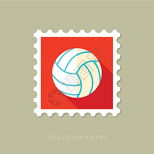 长阴影的排球平板邮票运动团队休闲学习截击贴纸圆形海滩邮政活动图片