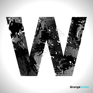 Grunge 矢量字母 W 黑字体 Sletch 样式符号图片