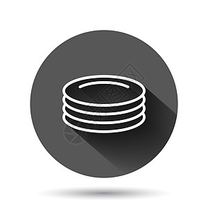 平面风格的板块图标 在黑色圆底背景上以长阴影效果显示 dish 矢量说明 表单圆圈按钮业务概念商业网络技术插图餐厅办公室网站厨房图片