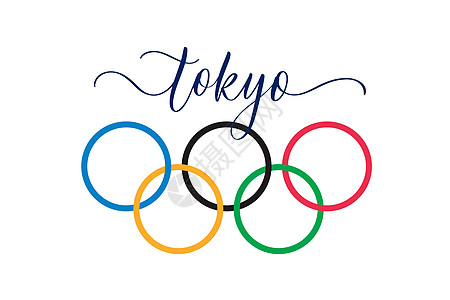 2020 年东京夏季奥运会体育比赛 五颜六色的圆环和书法 日本运动白色墙纸黑色游戏标识插图横幅圆圈火炬图片