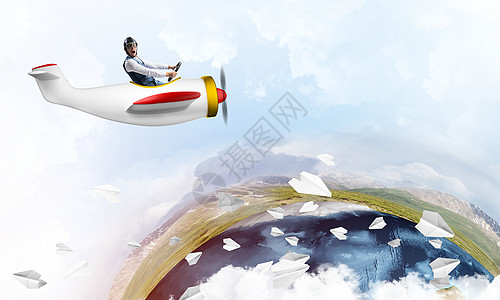皮头盔驾驶螺旋桨飞机飞行员蓝色成功男人航空空气风镜旅行商业世界海洋图片