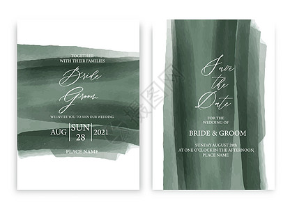 邀请函请柬婚礼请柬海军绿水彩风格合集设计水彩质感背景宣传册请柬模板设计图片