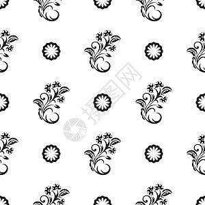 无缝黑白图案 以简单样式配有花朵和单方格 适合背景和指纹 矢量插图图片