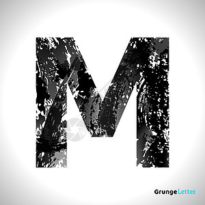 Grunge 矢量字母 M 黑字体 Sletch 样式符号图片