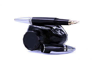 钢笔和墨水宏观黑色笔尖学习白色插图写作文档瓶子书法背景图片
