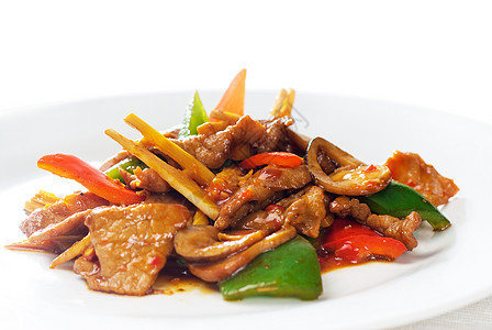 中国牛肉蔬菜和牛肉健康洋葱油炸竹子美食胡椒红色白色绿色午餐图片
