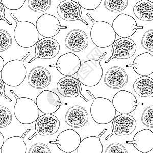 矢量手绘百香果无缝图案 美味的热带素食对象 用于餐厅 菜单 冰沙碗 市场 商店 派对装饰 餐点食物标签收藏甜点植物学蚀刻草图热情图片