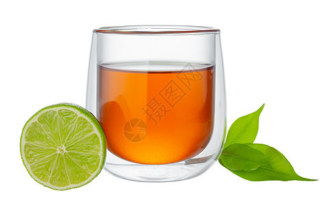玻璃杯黑茶 白上孤立的贝加莫特饮料玻璃黑色香味味道橙子杯子佛手柑柠檬背景图片