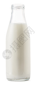 白上隔离的露天玻璃牛奶瓶奶油液体器皿瓶子奶瓶饮料奶制品白色食物产品图片