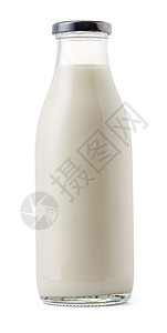 白底隔离的封闭式玻璃牛奶瓶白色饮料液体产品奶瓶奶制品奶油器皿瓶子食物图片