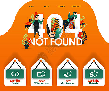 404 NOT FOUND 人们寻找错误和问题 可用于登陆页面 网页 移动应用程序 海报 横幅 传单 矢量图 在线促销 网络营销图片