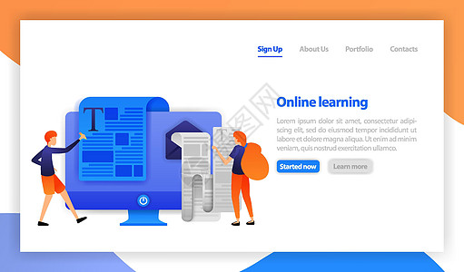 在线远程学习和教育理念 远程教育 在线课程 电子学习 教程 阅读和撰写电子邮件 网页 横幅 登陆页 移动设备的平面矢量插图图片