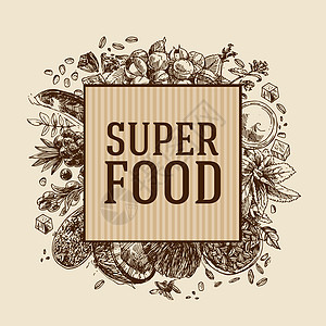 手工绘制的矢量说明超食品菜单营养椰子绘画收藏义者蔬菜饮食枸杞角石图片