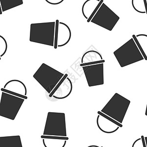 平坦风格的巴克特图标 白色孤立背景上的垃圾锅矢量插图 保单无缝模式商务概念工作垃圾桶器具按钮房子看门人图片