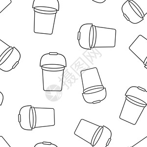 平坦风格的巴克特图标 白色孤立背景上的垃圾锅矢量插图 保单无缝模式商务概念器具工作看门人按钮垃圾桶房子图片