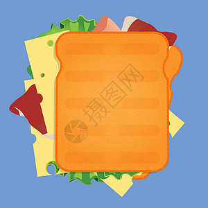 蓝背景上的 三明治矢量插图图片