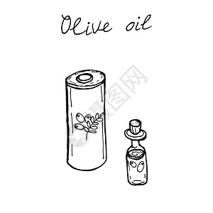 瓶子和一瓶新鲜的纯橄榄油 面条插图图片