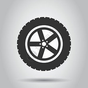 平面样式的车轮图标 孤立在白色背景上的车辆零件矢量图解 轮胎经营理念黑色运输轮缘圆形橡皮维修卡车磁盘驾驶插图图片
