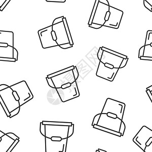 平坦风格的巴克特图标 白色孤立背景上的垃圾锅矢量插图 保单无缝模式商务概念按钮器具看门人工作垃圾桶房子图片