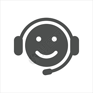 在耳机中微笑头部 有麦克风矢量图标 孤立在白色背景上 互联网通信 手机和用户设计呼叫中心网络图标图片