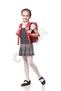 穿着制服 站在白色背景上站着的可爱笑脸女学生图片