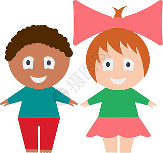 可爱的孩子 卡通男孩和女孩矢量插图 以白色背景被孤立图片