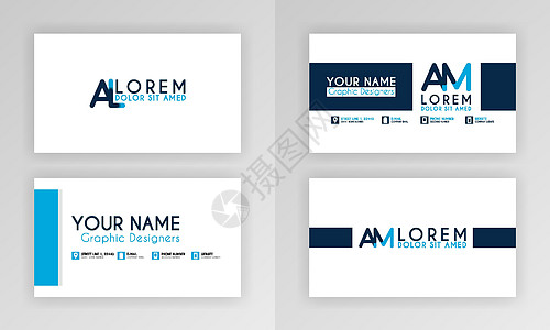 蓝色名片模板 带有字母标志和斜线口音装饰的简单身份证设计 对于公司 公司 专业人士 商业 广告 公共关系 宣传册 海报办公室插图图片