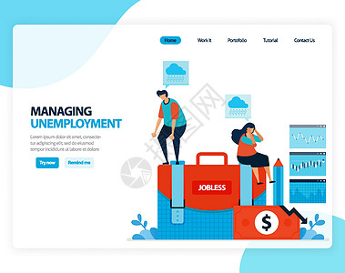 管理失业的矢量图解 下岗职工社会保障计划 用于登陆页面 模板 ui ux web 网站 移动应用程序 横幅 传单 小册子的平面卡图片