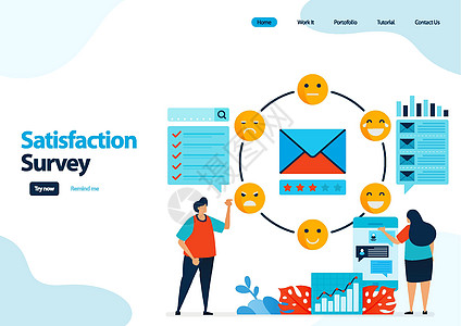 表情符号满意度调查的登陆页面模板 为应用程序服务提供评级和星级 与表情符号的良好反馈 横幅 ui ux 网站 web 移动应用程图片
