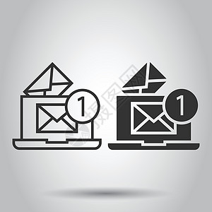 带有平面样式电子邮件图标的笔记本电脑 白色孤立背景上的邮件通知矢量插图 带有消息业务概念的信封通讯文档商业屏幕邮箱浏览器办公室网图片