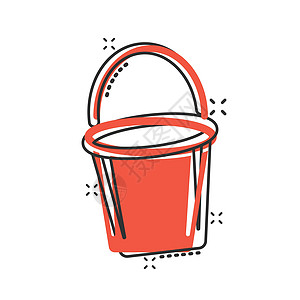 漫画风格中的巴克特图标 白色孤立背景上的垃圾锅卡通矢量插图 泥桶喷洒效应商业概念器具房子垃圾桶看门人工作按钮卡通片图片