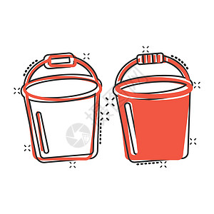 漫画风格中的巴克特图标 白色孤立背景上的垃圾锅卡通矢量插图 泥桶喷洒效应商业概念工作卡通片房子看门人器具按钮垃圾桶图片