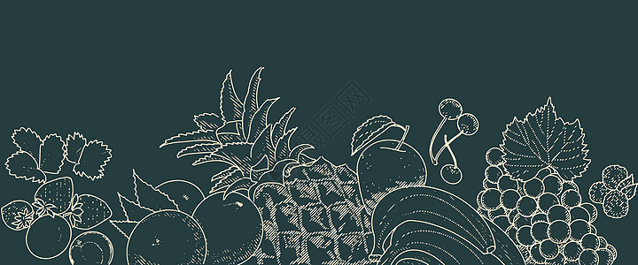 新鲜水果边框浆果菠萝边界生态橙子食物横幅框架草图标签图片