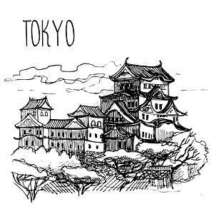 东京 古明信片 素描 雕刻上的景观图片