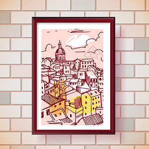 Lisbon 矢量插图城市绘画文化景观天际场景地标房子教会城堡图片