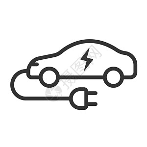 电动生态车与电线插头轮廓矢量图标隔离在白色背景 用于 web 移动和用户界面设计的电动汽车平面图标 电动生态交通概念收费车辆电缆图片