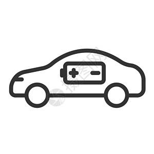 电动生态汽车与电池蓄电池轮廓矢量图标隔离在白色背景 用于 web 移动和用户界面设计的电动汽车平面图标 电动生态交通概念发动机生图片