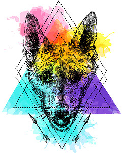 箭纹风格狗 2018年新年的标志宠物领带配饰插图水彩海报艺术小狗打印动物图片