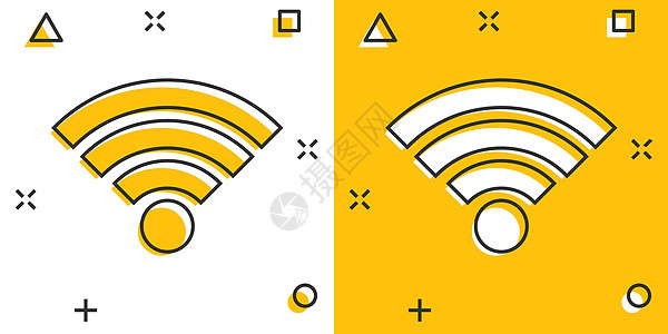 漫画风格的 Wifi 互联网图标  Wifi 无线技术矢量卡通插图象形文字 网络 wifi 业务概念飞溅效果热点贴纸黄色海豹信号图片