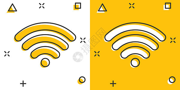 漫画风格的 Wifi 互联网图标  Wifi 无线技术矢量卡通插图象形文字 网络 wifi 业务概念飞溅效果电脑令牌贴纸黄色网站图片