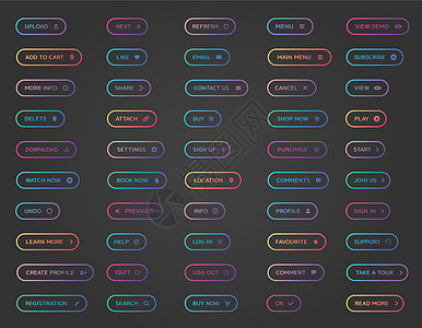 Web 按钮集合 用户界面 网络按钮 带有用于 web 和 ui 设计的图标的时尚渐变矢量按钮网站蓝色坡度橙子报名菜单互联网箭头图片