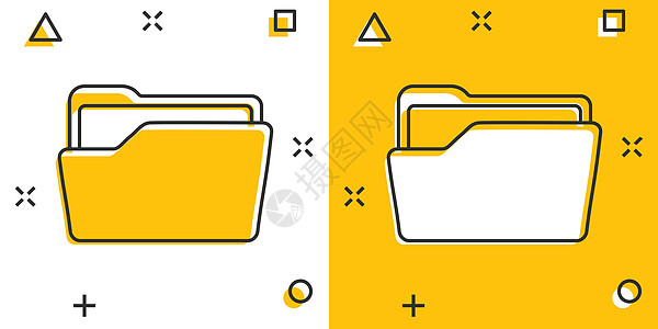 漫画风格的文件夹图标 文档存档矢量卡通插图在白色孤立的背景上 存储飞溅效果的经营理念数据绘画卡通片目录电脑空白互联网活页夹按钮商图片