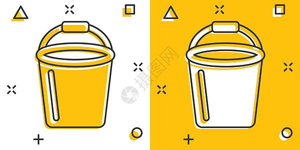 漫画风格中的巴克特图标 白色孤立背景上的垃圾锅卡通矢量插图 泥桶喷洒效应商业概念卡通片房子器具黄色按钮工作垃圾桶看门人图片