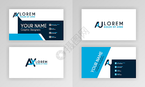 蓝色名片模板 带有字母标志和斜线口音装饰的简单身份证设计 对于公司 公司 专业人士 商业 广告 公共关系 宣传册 海报身份打印框图片