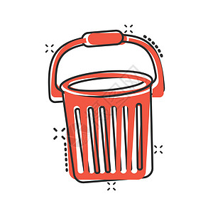 漫画风格中的巴克特图标 白色孤立背景上的垃圾锅卡通矢量插图 泥桶喷洒效应商业概念房子卡通片工作垃圾桶看门人按钮器具图片