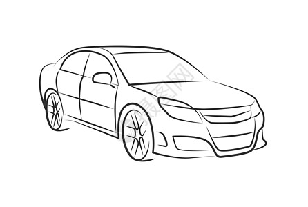 汽车单色详细矢量图 孤立在白色背景上的黑色车辆轮廓透视草图图片