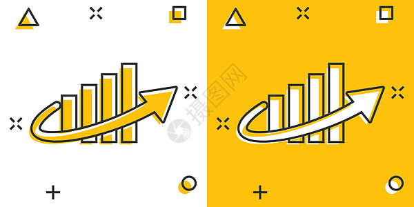漫画风格中的增长箭头图标 收入卡通矢量插图以白色孤立背景显示 增加飞溅效果商业概念统计利润养老金产品退休投资金融化合物兴趣支付图片